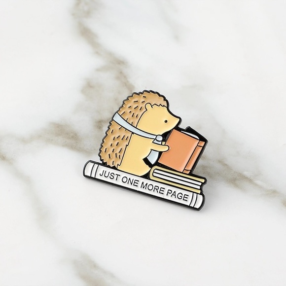 Jewelry - Just One More Page Reading Hedgehog Enamel Pin